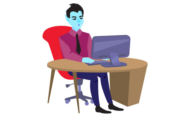 Vampire Sitting in an Office